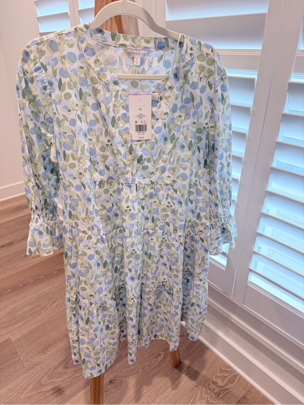 NWT Crown & Ivy Blue Green Abstract Tiered Mini Dress XL - Picture 4 of 5